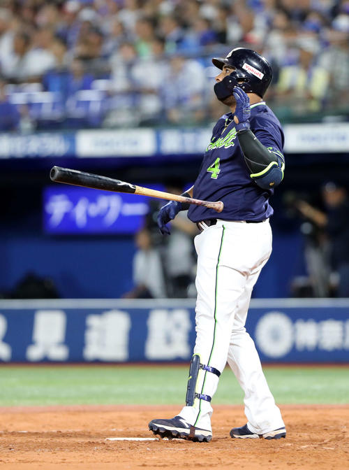 DeNA対ヤクルト　5回表ヤクルト2死一、二塁、バレンティンは左中間本塁打を放つ（撮影・鈴木正人）