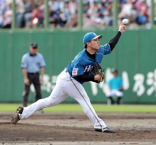 日本ハム対西武　7回から登板する日本ハム公文（撮影・佐藤翔太）