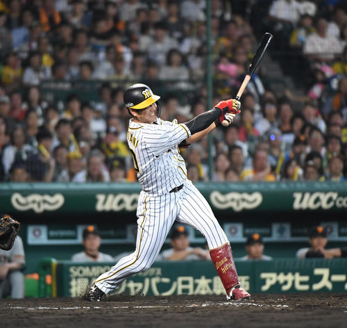 阪神対巨人　7回裏阪神2死、中谷将大は左越え本塁打を放つ（撮影・奥田泰也）