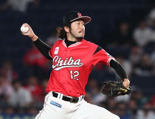 ロッテ対日本ハム　ロッテ先発の石川（撮影・黒川智章）