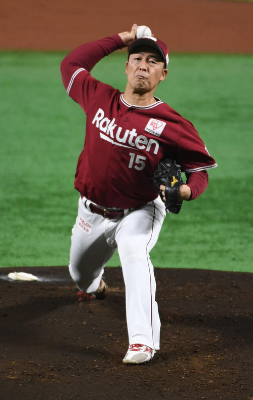 ソフトバンク対楽天　先発の美馬学（撮影・今浪浩三）