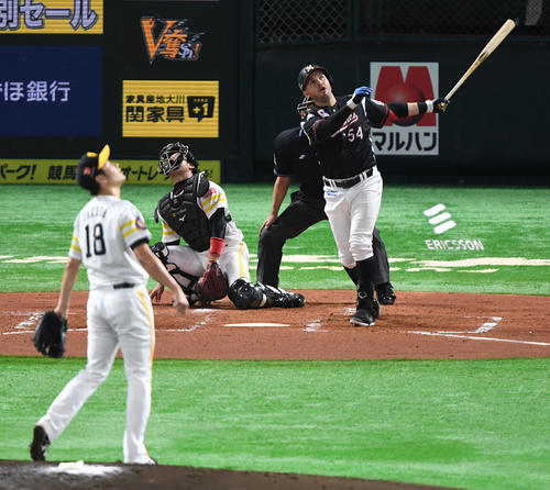 2回表ロッテ2死一塁、レアードは武田から左越えに逆転の2点本塁打を放つ（撮影・今浪浩三）