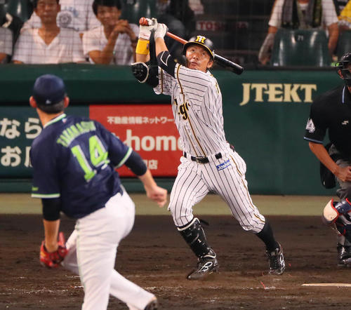 阪神対ヤクルト　5回裏阪神2死一塁、代打鳥谷敬は中飛に倒れる（撮影・宮崎幸一）
