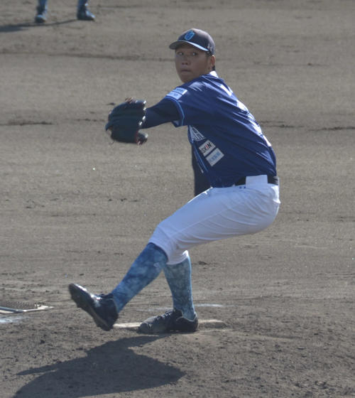 阪神との試合で中継ぎ登板した徳島インディゴソックス・森（撮影・望月千草）