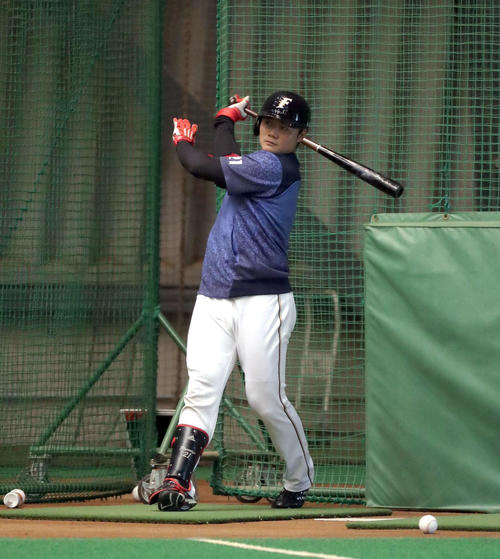 打撃練習をする日本ハム清宮（撮影・佐藤翔太）