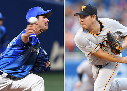 DeNA平良拳太郎（左）と巨人山口俊