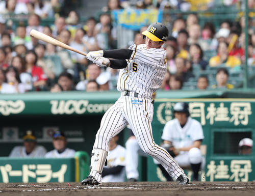 阪神対広島　6回裏阪神2死、左前打を放つ近本（撮影・前田充）