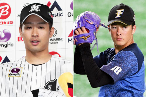 左からロッテ種市篤暉、日本ハム吉田輝星