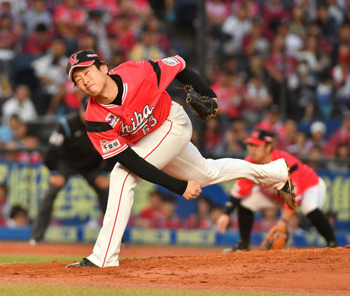 ロッテ対日本ハム　好投するロッテ先発の種市（撮影・柴田隆二）