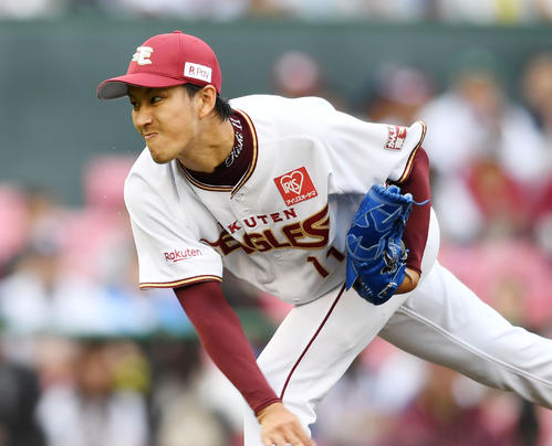 力投する楽天先発の岸（撮影・横山健太）
