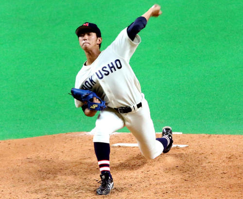 延長11回2失点完投で初戦勝利に貢献した北翔大エース本前（撮影・永野高輔）