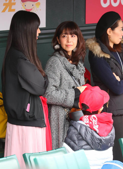 2016年11月、ベンチに姿を見せた緒方監督夫人のかな子さん（撮影・宮崎幸一）