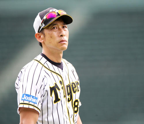 全体練習を見守る矢野監督（撮影・上山淳一）