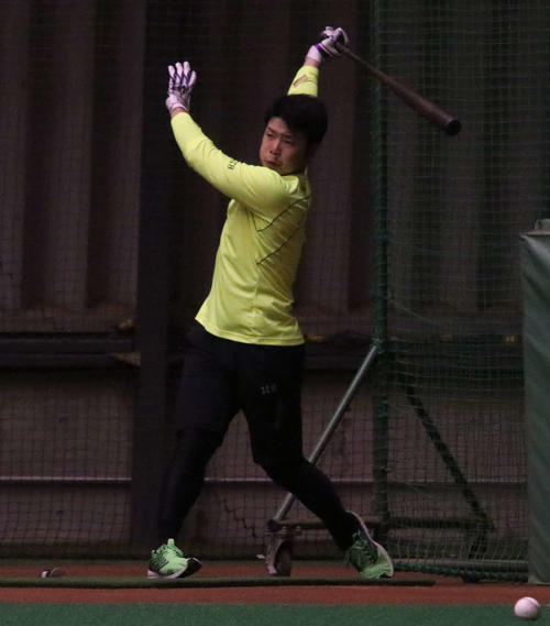 室内練習場で打撃練習する日本ハム近藤（撮影・山崎純一）