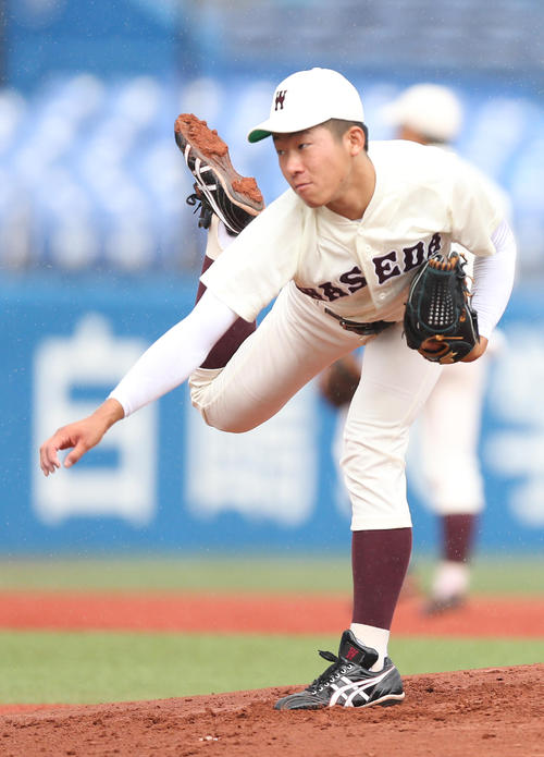 早大対東大、早大先発する徳山（撮影・佐藤成）