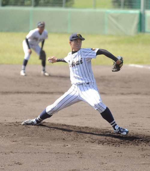 3安打無失点で公式戦初完封を飾った東海大海洋の翠尾