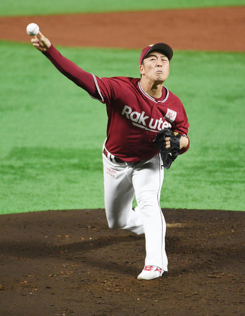 ソフトバンク対楽天　先発の美馬学（撮影・今浪浩三）