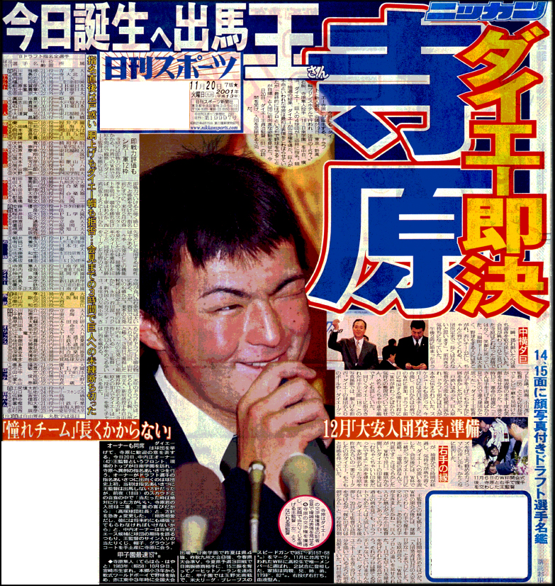 2001年11月20日付日刊スポーツ