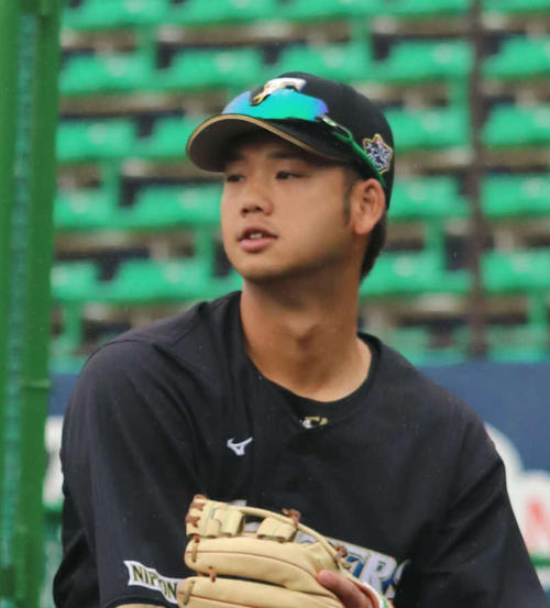 キャッチボールをする日本ハム谷口（撮影・山崎純一）