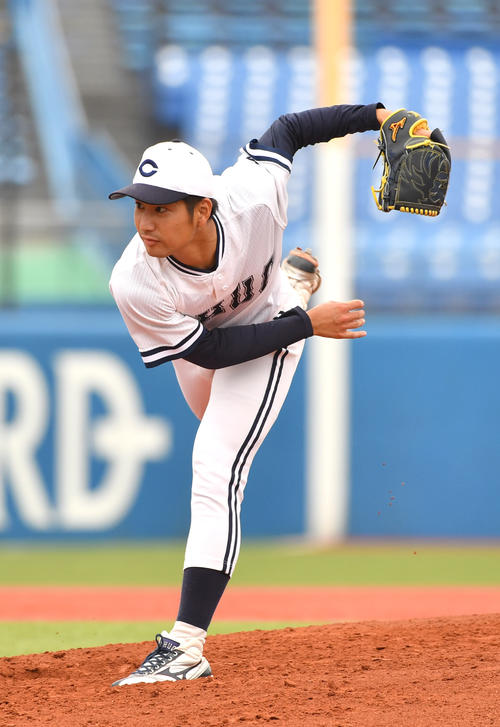 立正大対中大　先発した中大・水谷（撮影・柴田隆二）
