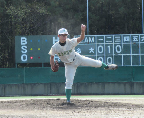 愛知淑徳大との愛知大学リーグ3部優勝決定戦で好投した名大・松田