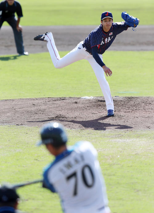 日本代表対日本ハム　日本ハム戦に先発する岸（撮影・加藤哉）