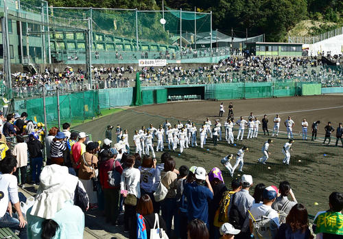 3連休初日で午前中からファンが多く集まる安芸市営球場（撮影・清水貴仁）