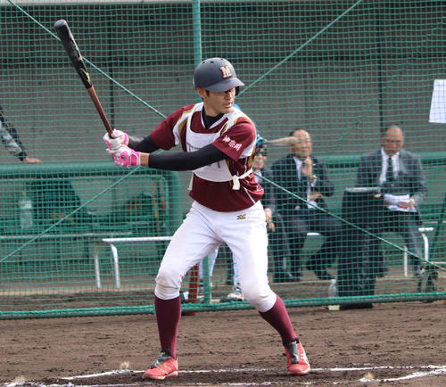 BCリーグトライアウトを打者でも受験した杉浦（撮影・金子真仁）