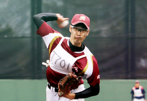 BCリーグのトライアウトを受験した杉浦健二郎（撮影・金子真仁）