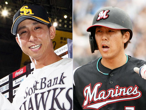 ソフトバンク福田秀平（左）とロッテ鈴木大地