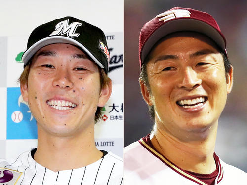 ロッテ鈴木大地（左）と楽天美馬学