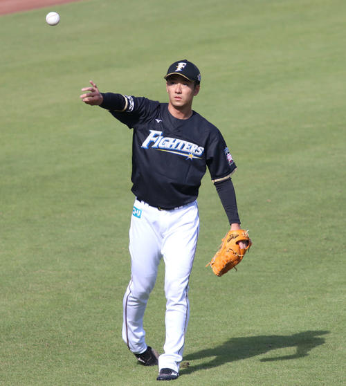 キャッチボールをする日本ハム斎藤（撮影・山崎純一）