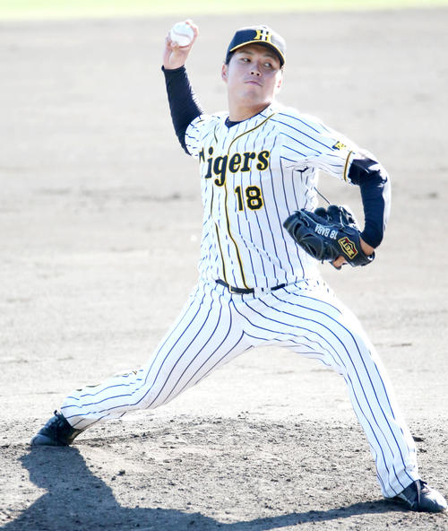 阪神・紅白戦　紅組2番手の馬場（撮影・上山淳一）