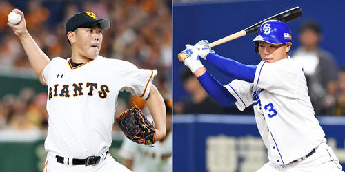 巨人山口俊（左）と中日高橋周平