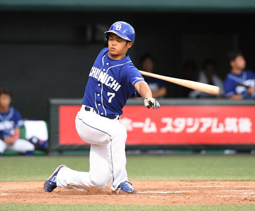 8月14日、ウエスタン・リーグ　ソフトバンク対中日　4回表中日無死、根尾は空振りの三振に倒れる