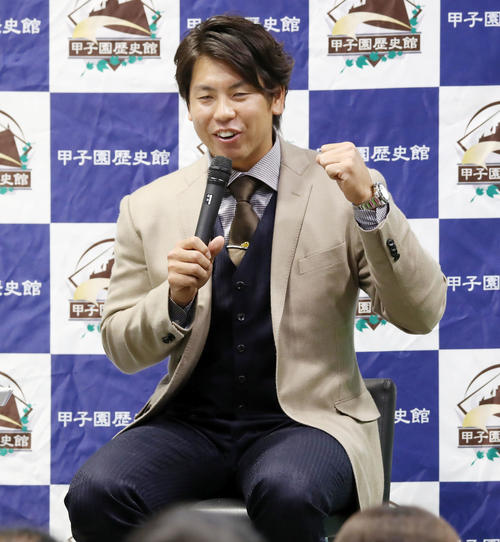 甲子園歴史館トークショーに参加した梅野（撮影・加藤哉）