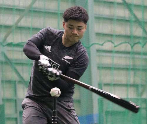 室内練習場で打撃練習をする日本ハム清宮（撮影・山崎純一）
