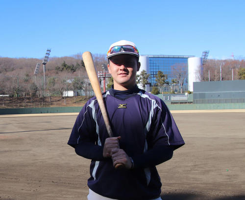 今秋ドラフト上位候補の中大・牧秀悟。主将も務め、今年は勝負の年と気持ちを込める（撮影・保坂淑子）
