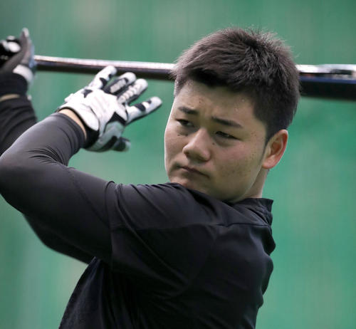 打撃練習をする日本ハム清宮（撮影・佐藤翔太）