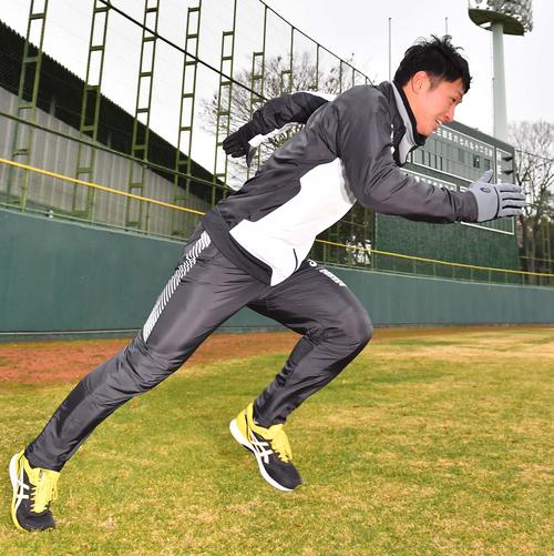 自主トレを公開し外野ダッシュを繰り返す阪神近本光司（撮影・上田博志）