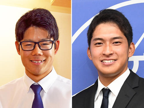 名大出身の中日育成ドラフト1位松田亘哲（左）と静岡大出身の阪神育成2位奥山皓太