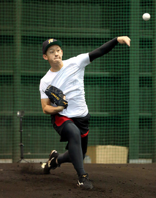 ブルペンで投球する日本ハム北浦（撮影・黒川智章）