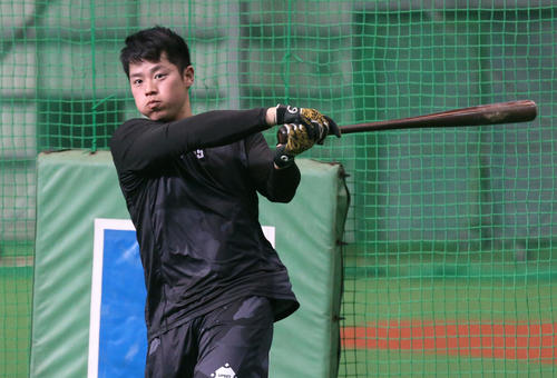 打撃練習する日本ハム梅林（撮影・黒川智章）