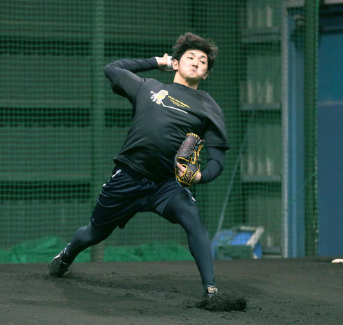 ブルペンで投球する日本ハム立野（撮影・黒川智章）