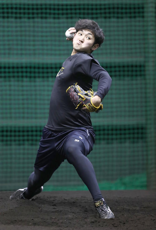 ブルペンで投球する日本ハム立野（撮影・黒川智章）