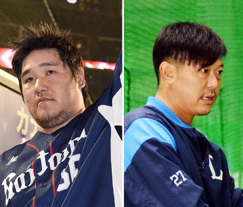 西武中村剛也（左）、内海哲也
