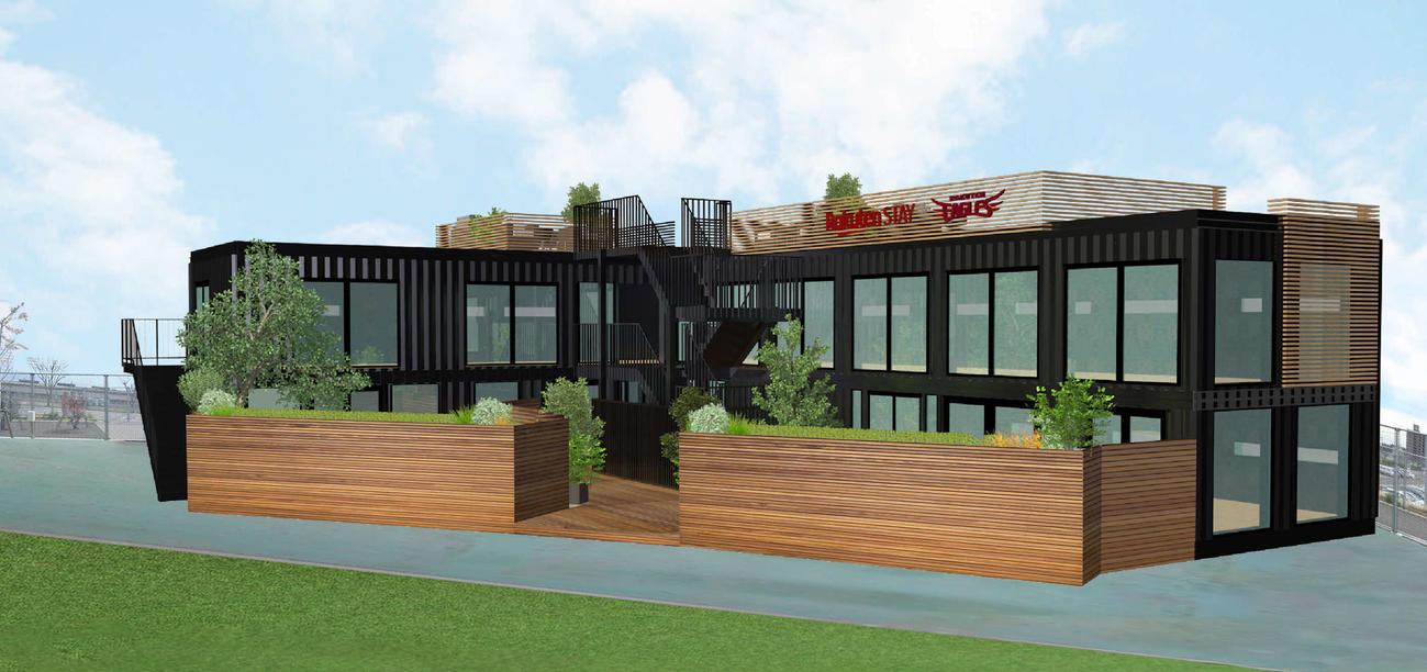 4月にオープン予定の宿泊施設「RakutenSTAY×EAGLES」の外観イメージ図　（Ｃ）RakutenEagles