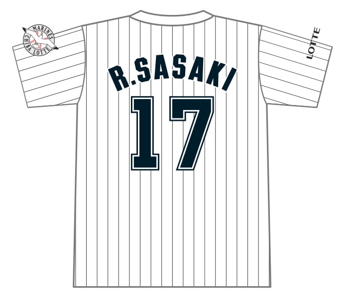 石垣島キャンプで販売されるロッテ佐々木朗らの「ネーム＆ナンバーTシャツ」（球団提供）