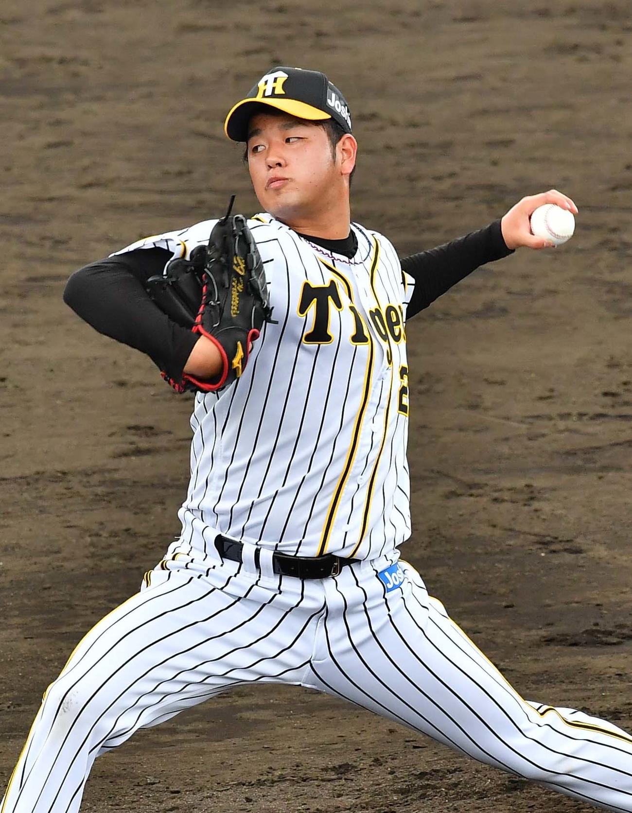 打撃投手を務めカットボールを投げる阪神高橋遥人（撮影・上田博志）