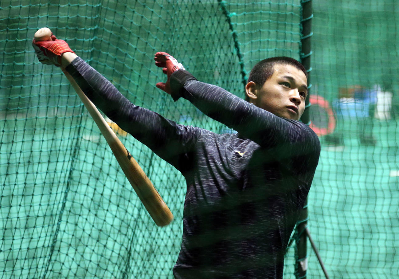 休日返上で練習する谷川原（撮影・栗木一考）